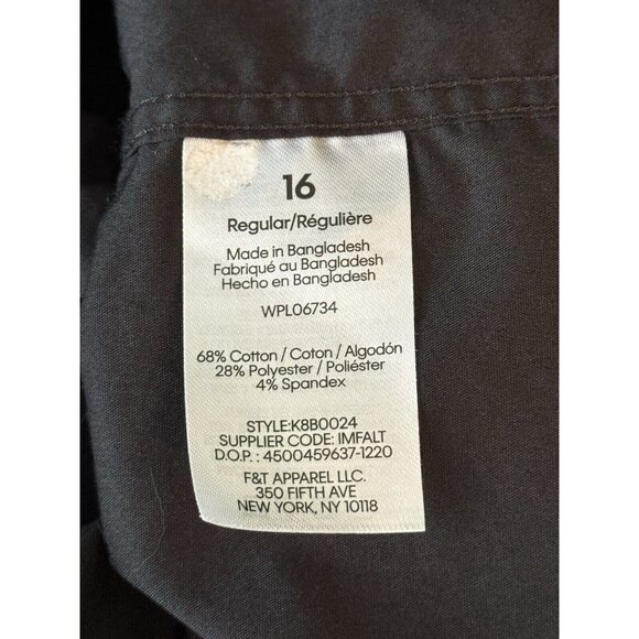 Calvin Klein Womens Slim Fit Stretch Button Up Career Top Sz 16 Black Minimalist - Picture 5 of 8